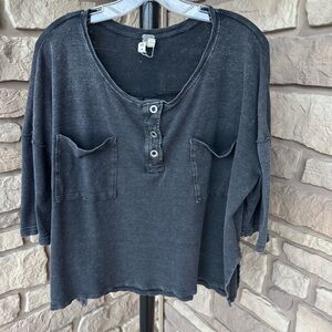Free People We the Free Oversized Mineral Washed Henley Tee Shirt